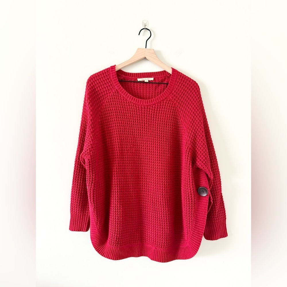 Magnolia Lane Chunky Knit Sweater with Side Button Detail in Red Size L